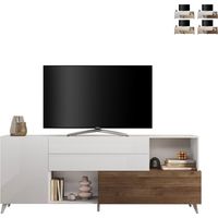 Buffet moderne cuisine salon blanc bois 2 portes tiroirs Maditha - Orme - Blanc brillant