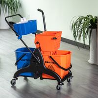 Reinigungswagen Professioneller Reinigungswagen mit Backenpresse 2 Eimer + Aufbewahrung Orange Blau