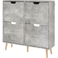 Scarpiera mobile 4 cassetti ribaltabili 2 livelli 16 paia legno grigio 95x26x95 cm