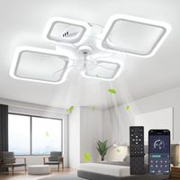 Ventilateur de plafond multifonction, avec minuterie, ventilateur pour salon, éclairage domestique, lumière tricolore, plafonnier géométrique, idéal pour bureaux (blanc)