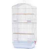 Cage à Oiseaux 46 x 35,5 x 99 cm sans Jouets Poignée Portable 4 Mangeoires 3 Perchoirs Cage pour Perruche Calopsitte Conure Pinson Canaris Blanc