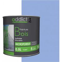 Peinture glycéro microporeuse pour bois extérieur – Bleu lavande satin – 0,5 L – Rendement 12 m²/L – Protection contre intempéries – Addict