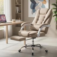 Fauteuil de bureau direction massant chauffant, hauteur réglable, dossier inclinable, toile de lin beige