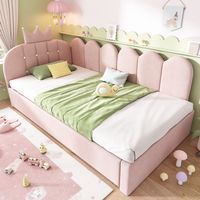Letto divano a L in velluto rosa 90x200 cm con letto estraibile 90x190 cm, testiera a corona e griglia