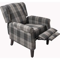 Roomee Russell Wing Back Fabric Recliner Armchair Sofa Chair in Grey Check