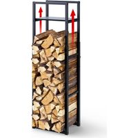 Vounot – Porte bûche vertical télescopique 45x32cm – 3 hauteurs réglables 120/145/170cm – Métal noir – Aération optimale pour bois sec
