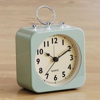 Battery Operated Alarm Clock with Square Metal Case,No Ticking Analog Quartz, Simple Operation for Bedroom/Travel/Desk/Kids(Green)