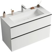 Unterschrank Bernstein LAVOA 80 cm mit Mineralguss Waschbecken BRUXELLES - Badmöbelfarbe Weiß matt, Griff Anthrazit matt, Waschbecken Weiß matt mit Hahnloch