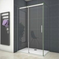 140X195cm Duschabtrennung Schiebetür Duschkabine Duschwand Dusche 6mm Echtglas ESG Glas mit Seitenwand 70X195cm