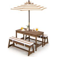 Costway – Table de pique-nique pour enfants en bois de sapin avec parasol réglable – 2 bancs rembourrés – Dimensions 89 x 44 x 50 cm – Pour 4 enfants