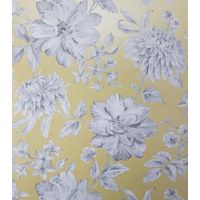 Yellow Floral Wallpaper White Grey Flowers Pearlescent Metallic Crown Lucia