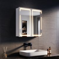 SONNI Spiegelschrank mit LED-Beleuchtung 59 x 60 x 14cm Anti-Beschlag 2-türiger Spiegelschrank Dreifarbige Beleuchtung Mit kabellosem Scharnierdesign und Steckdose