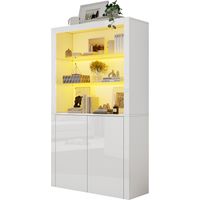 Vitrine haute LED, 100x35x170 cm, meuble de rangement 2 portes , étagères en verre trempé,pour salon, blanc