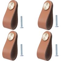 Set of 4 Vintage Leather Cabinet Door Knobs for Cupboards, Dressers, Kitchen, Bathroom