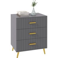Cassettiera 3 Cassetti Moderna in Legno e Alluminio, 60x40x71.5 cm, Oro e Grigio Scuro