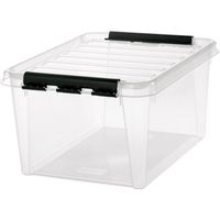 Boîte de rangement transparente 32L avec clips – Dimensions 50 x 39 x 26 cm – Plastique résistant pour rangement sécurisé – Hammarplast