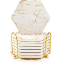 Dessous de verre en marbre absorbants avec base en liège pour table en bois et support en métal, décoration rustique pour salon, bar, cadeau de pendaison de crémaillère, lot de 8 (10,2 cm).