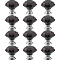 Crystal Cabinet Handle - 30 mm Diamond Shape - For Kitchen Cabinet Drawer Wardrobe - Black - 12 Pieces