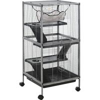 Parque para Mascotas con Ruedas 2 Puertas 3 Rampas Hamaca Colgante y Bandeja Extraíble para Cobayas 52x52x113,5cm Gris