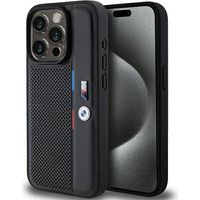 BMW BMHCP15L23PUPVK iPhone 15 Pro 6,1 Zoll schwarze/schwarze Hartschalen-Schutzhülle mit perforierter Tricolor-Linie