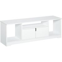 HOMCOM Mueble de TV para Televisor de hasta 42" Mesa para TV de Salón Moderna con Armario de Doble Puerta y 3 Compartimentos Abiertos 120x30x41cm Blanco