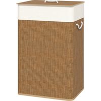 Panier à linge 72L bambou, corde, sac amovible marron 54x40x35cm