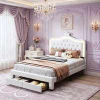 Letto singolo 140x200 cm in PU con LED, testiera a conchiglia, rete a doghe, stile principessa