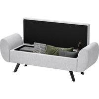Panca contenitore fondo letto con braccioli in tessuto, gambe in legno, vano 53.8L, 132x42x50 cm, grigio