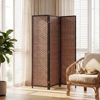 Paravent/séparateur de pièce pliable en bois, 3 panneaux, 135 x 180 cm, marron
