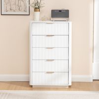 AMXCNOY 5-Drawer Dresser, Modern White Storage Chest with Metal Handles, Sturdy MDF Bedroom Dresser for Living Room Hallway – Anti-Tip Device Included