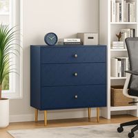 URBAN MEUBLE Meuble bibliothèque 3 tiroirs bleu marine motif écailles 75x40x89cm