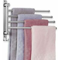Porte-Serviettes Salle de Bain avec 4 Barres 180°Rotatives Sèche-Serviettes en Acier Inoxydable 34CM Porte Serviette Murale Sèche-Serviettes pour Salle de Bain Cuisine Lavabo- Argent
