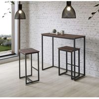 Pack mesa cocina alta + 2 taburetes altos París acabado color roble.