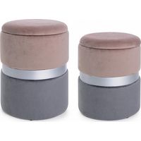 KONTE.DESIGN Set di 2 Pouf contenitore POLINA in velluto Rosa-Grigio