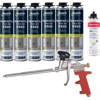 Bostik – Pack de 6 mousses polyuréthane expansives pistolables 750ml – Nettoyant mousse 500ml – Pistolet manuel ergonomique