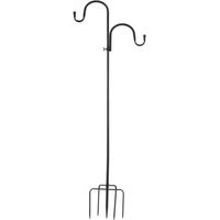 Canne de berger, treillis de jardin en fer forgé à double crochet, support pour mangeoire à oiseaux (pour plantes suspendues) recouvert de peinture antirouille, lanterne solaire