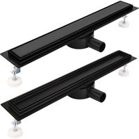 Caniveau de Douche Italienne 120 cm à Carreler Noir 360° Siphon Sol d'évacuation en Acier Inoxydable - diverses Tailles au Choix 30 to 100cm Siphon avec passoire et arrêt des odeurs