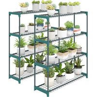 Juego de 2 Soportes para Plantas de 4 Niveles Interior y Exterior Estantes Metálicos con Conectores Fácil Montaje Verde