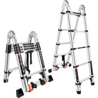 Échelle Télescopique en Aluminium Échelle Pliable et Déployable Marchepieds Escamotables avec Double Poulie Amovible Charge Maximale 150KG - 3,8M(1,9+1,9)