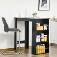Table haute de cuisine avec 3 étagères en bois. Table de bar pour une décoration moderne, idéale pour la cuisine et les bars. 112 x 57 x 106 cm. Noire.
