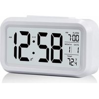 Sveglia digitale bianca con ampio display LCD della temperatura, sveglia silenziosa alimentata a batteria con funzione snooze