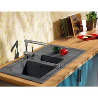 Carea Cuisine & Bain – Évier à encastrer 1,5 bac réversible 98x50 cm – Carealith® résistant aux chocs et à la chaleur – Livré avec accessoires