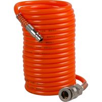 Ferm – Tuyau à air comprimé spiral 5m – Diamètre 5 x 8 mm – Connexion DIN et raccord universel quick coupling – Pour compresseurs et outils pneumatiques
