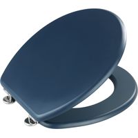 WENKO Sedile WC Prima in Blu Scuro opaco, MDF, Blu, MDF Blu Scuro, Acciaio Inossidabile Argento Opaco