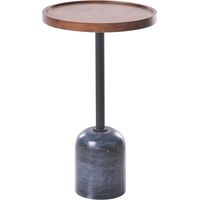 Mesa auxiliar moderna con tablero redondo de madera de mango y base redonda de metal y mármol para salón marrón/negro Rainy
