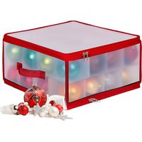 Caja organizadora para bolas navideñas Relaxdays, 32 bolas, 18 x 36 x 36 cm, plástico, cartón, transparente/roja