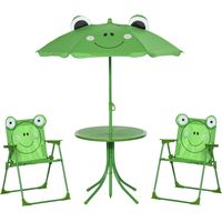 Ensemble de table de jardin avec 2 chaises pliantes, table basse avec chaises d’extérieur avec parasol en métal et polyester, vert