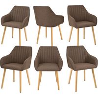 Minimalist dining chairs with comfortable backrests, ergonomic armrests and sturdy wooden legs – Set of 6 - Mocha Brown