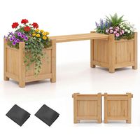 Banc jardinière en bois avec 2 jardinières latérales, finition à l'huile de teck