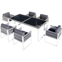 Salon de Jardin Corde Ensemble Table et 6 Fauteuils Repas Extérieur Housse Amovible Lavable Gris